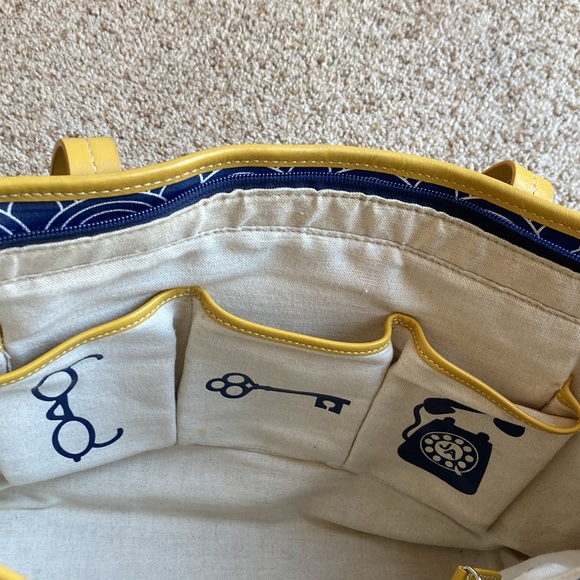 Jonathan Adler Modern Mod Blue White Semi Circle Pattern Canvas Tote Purse Bag - Picture 9 of 14